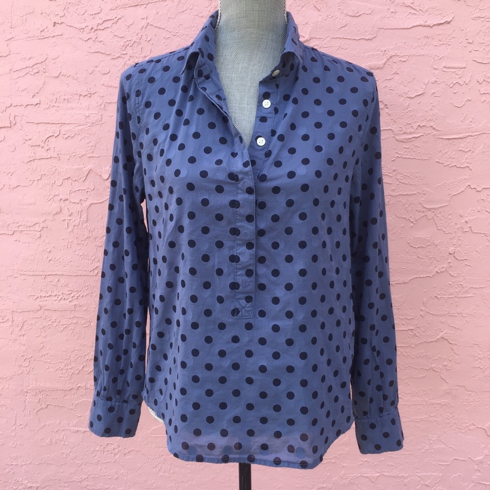 J. Crew Blue Polka Dot Pop Over Shirt